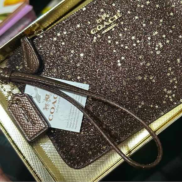 Coach Brown Glitter Women's Wristlet Wallet Bag Nwt - Picture 8 of 11